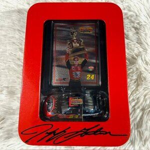 Vintage Jeff Gordon Champion Racing Card + 24 Die-Cast Metal Car + Tin Box Set